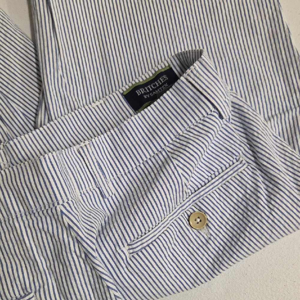 Britches by Foxcroft Blue & White Striped Seersucker Shorts Mens Size 32